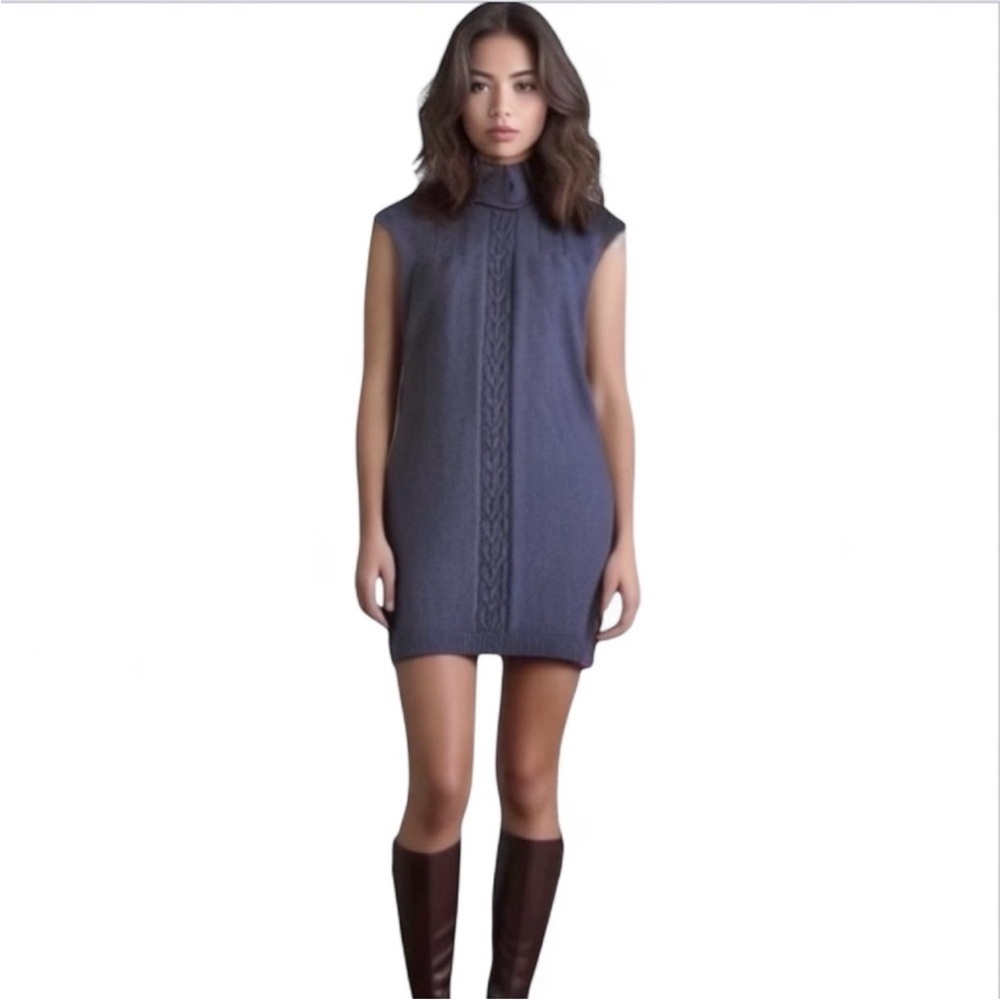 LOFT Cable Knit Sweater SS Mini Dress Short Sleeve Turtleneck Purple Size Small